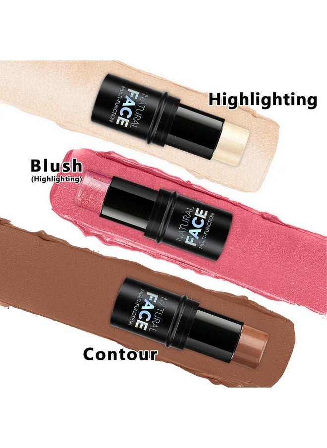 3Pcs Cream Contour Stick Makeup Kit, Shades With Highlighter Stick, Blush Stick And Bronzer Contour Stick For Sculpt The Cheeks, Long Lasting, Waterproof, Matte & Dewy Finish (Light)