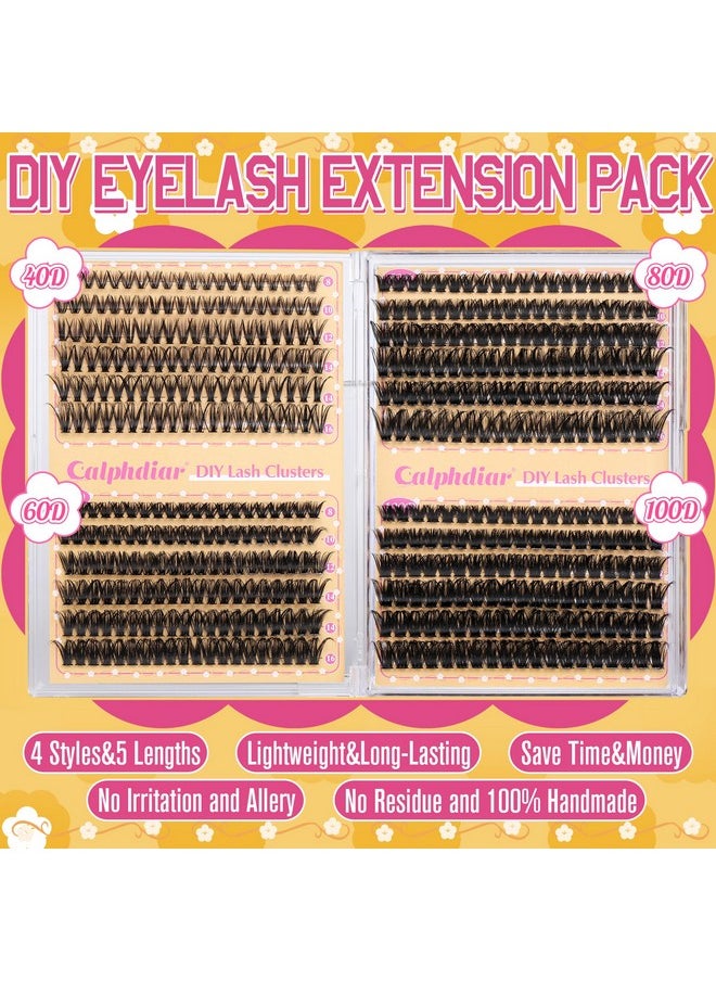 Lash Clusters 40D+60D+80D+100D Eyelash Clusters 474Pcs Individual Lashes D Curl Cluster Eyelash Extensions 8-16Mm Wispy Lashes Clusters Fluffy False Mink Eyelashes Diy Lash Extension At Home