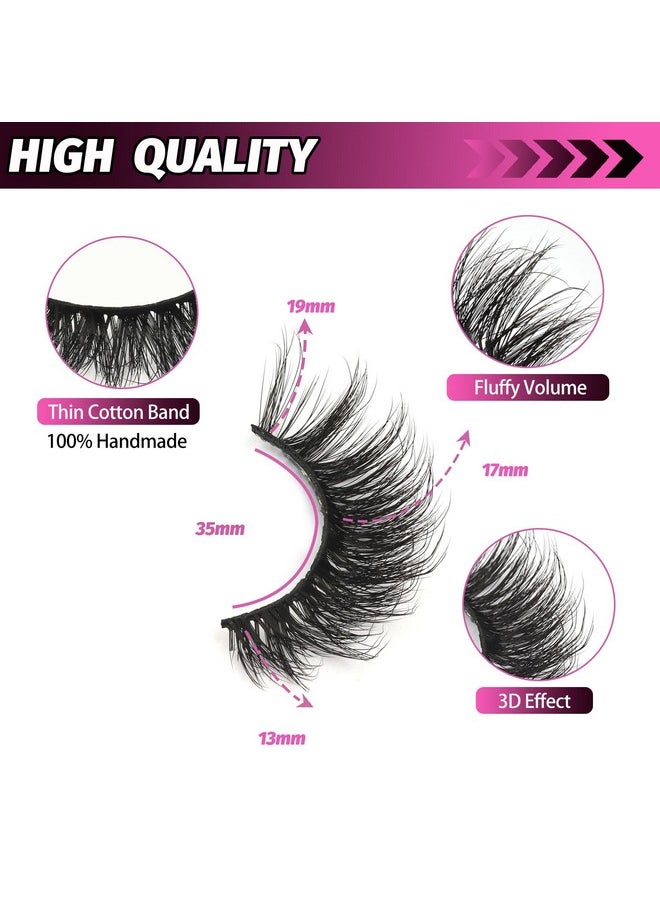 Natural Lashes Fluffy Eyelashes 6 Pairs Pack Faux Mink Lashes Cat Eye Lashes Wispy 100% Handmade False Eyelashes Look Like Eyelash Extensions(13-19Mm)