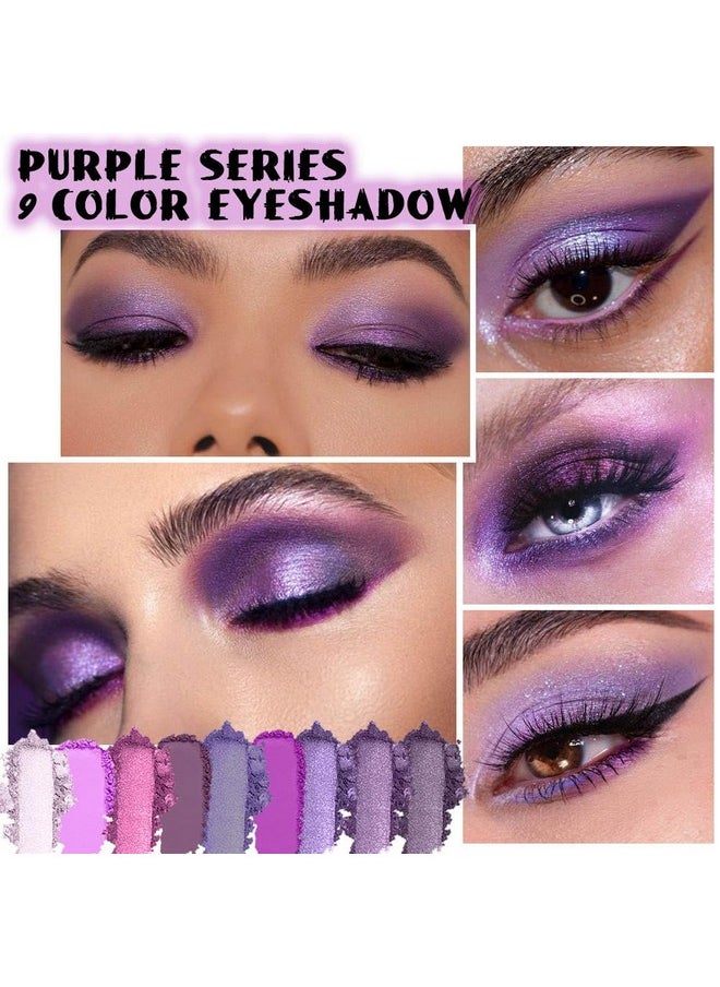 Deep Light Purple Matte Shimmer Eye Shadow Palette Makeup,Eyeshadow Long Lasting Waterproof Cruelty-Free, 9 Blendable Shades In Smooth With Gorgeous Pearls For Girls (Purple Palette)