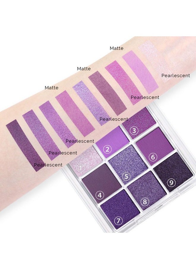 Deep Light Purple Matte Shimmer Eye Shadow Palette Makeup,Eyeshadow Long Lasting Waterproof Cruelty-Free, 9 Blendable Shades In Smooth With Gorgeous Pearls For Girls (Purple Palette)