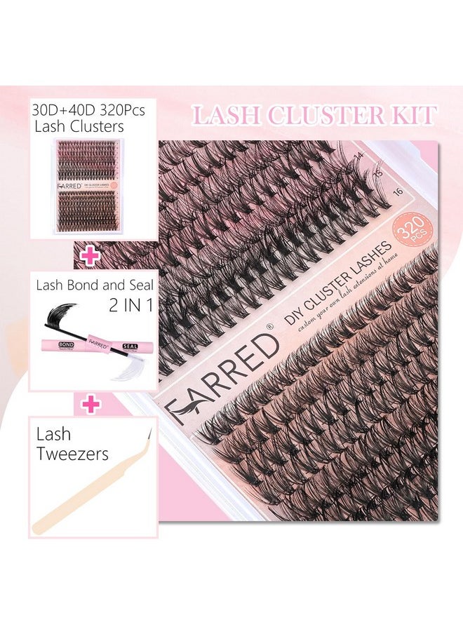 Lash Clusters Kit Wispy Individual Lashes Extensions 9-16Mm Natural 30D+40D Eyelash Cluster 320Pcs With Lash Bond And Lash Seal And Lash Tweezers Diy Waterproof Eyelash Extensions Kit