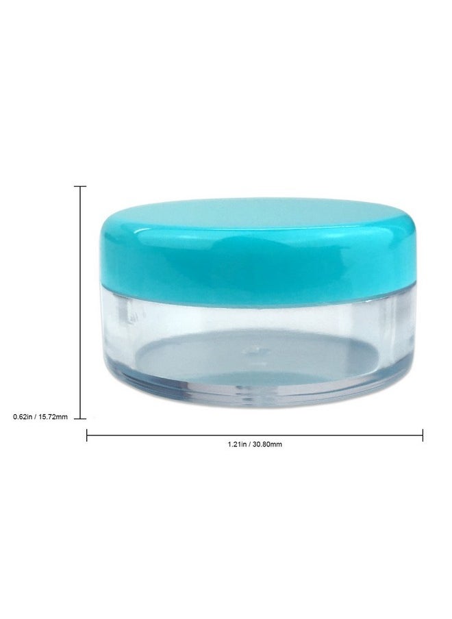 (Quantity: 50 Pieces) Beauticom 5G/5Ml Round Clear Jars With Teal Sky Blue Lids For Scrubs, Oils, Toner, Salves, Creams, Lotions, Makeup Samples, Lip Balms - Bpa Free