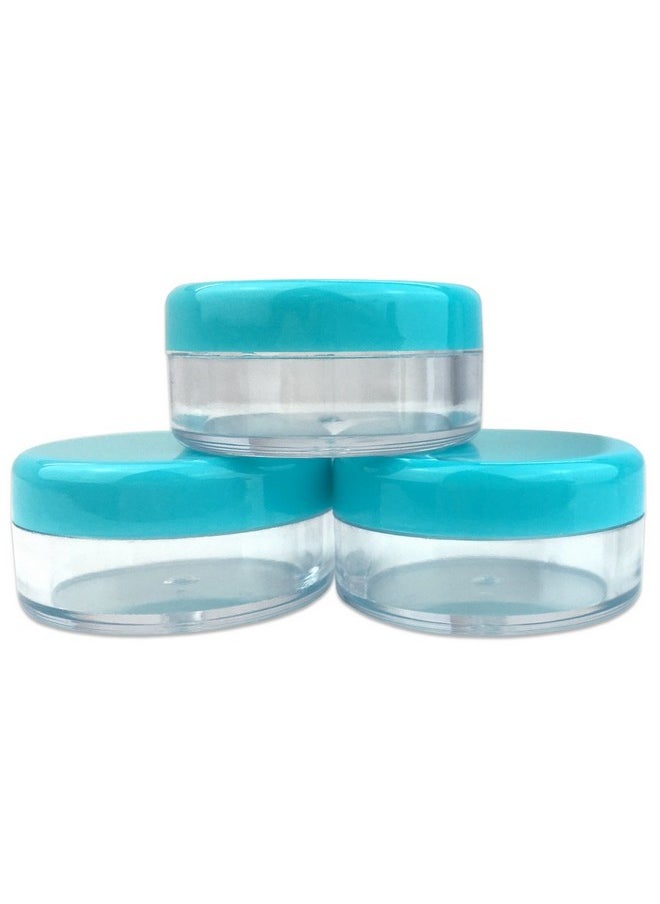 (Quantity: 50 Pieces) Beauticom 5G/5Ml Round Clear Jars With Teal Sky Blue Lids For Scrubs, Oils, Toner, Salves, Creams, Lotions, Makeup Samples, Lip Balms - Bpa Free