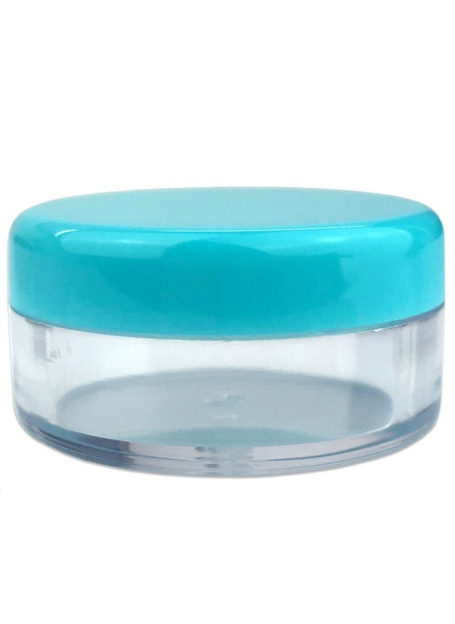 (Quantity: 50 Pieces) Beauticom 5G/5Ml Round Clear Jars With Teal Sky Blue Lids For Scrubs, Oils, Toner, Salves, Creams, Lotions, Makeup Samples, Lip Balms - Bpa Free