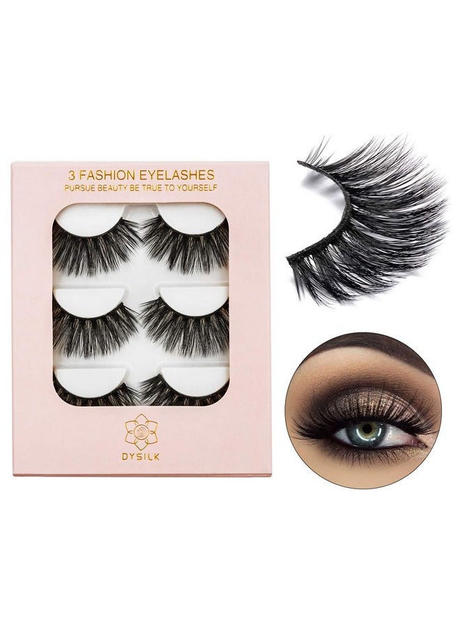 Mink Eyelashes - False Eyelashes 3 Pairs 6D Mink Lashes - Wispy Lashes Natural Look Faux Mink Eyelashes Dramatic Lashes Fluffy Cat Eye Reusable Lashes Pack Extension |002-0.6 Inch