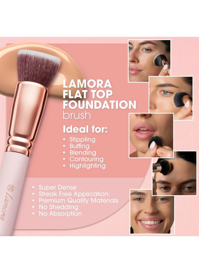 Foundation Brush For Liquid Makeup - Kabuki Face Brush For Cream, Powder, Blush, And Concealer - Flat Top Blending, Buffing, Stippling Brush