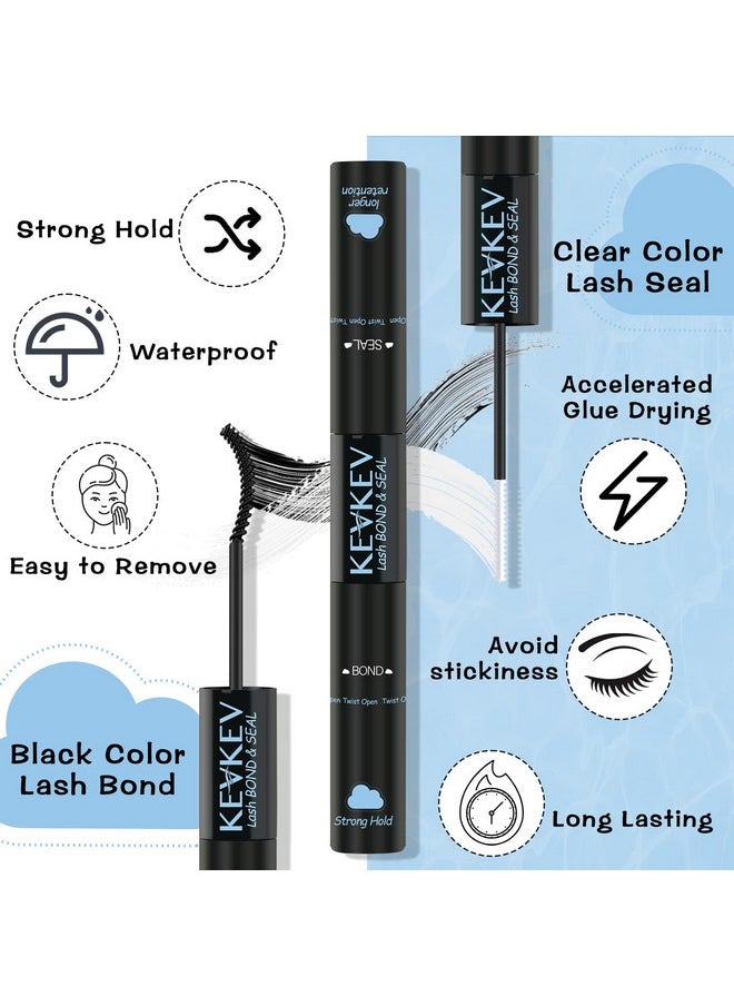 Lash Bond And Seal Lash Glue For Lash Clusters Waterproof Eyelash Bond And Seal With Lash Brush Remover Cotton Swabs Lash Cluster Glue 72 Hours Strong Hold(10Ml, Black Bond And Seal)