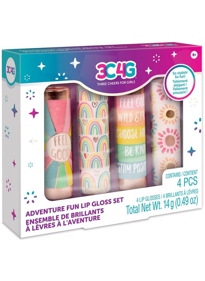 Ure Fun: Lip Gloss Set - 4 Piece Scented Lip Gloss Sticks, Cherry-Peach-Grape-Strawberry,On The Go For Adventurous & Stylish Tweens & Girls, Three Cheers For Girls, Make It Real, Ages 8+