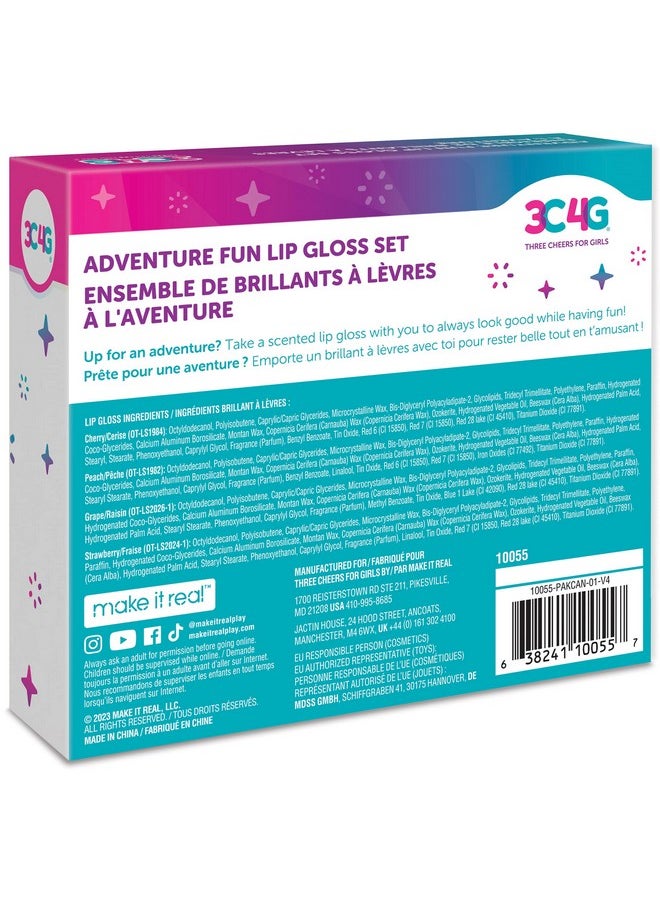 Ure Fun: Lip Gloss Set - 4 Piece Scented Lip Gloss Sticks, Cherry-Peach-Grape-Strawberry,On The Go For Adventurous & Stylish Tweens & Girls, Three Cheers For Girls, Make It Real, Ages 8+