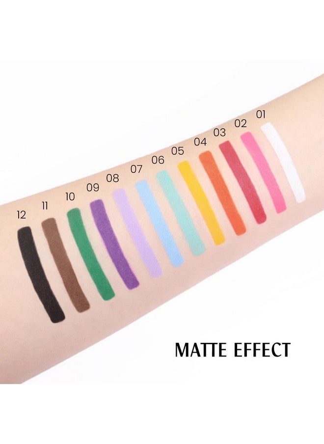 12Pcs Colored Matte Gel Eyeliner Pencils Set For Women, Green Blue White Black Auburn Yellow Orange Eyeliner Waterline Waterproof Lapiz De Ojos Delineador De Ojos Contra El Agua Eye Liner Makeup