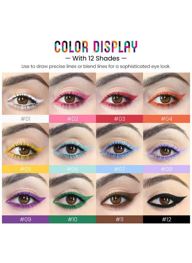 12Pcs Colored Matte Gel Eyeliner Pencils Set For Women, Green Blue White Black Auburn Yellow Orange Eyeliner Waterline Waterproof Lapiz De Ojos Delineador De Ojos Contra El Agua Eye Liner Makeup