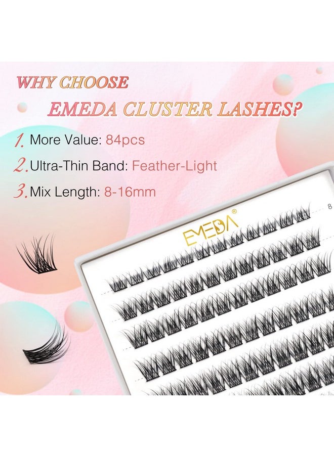 Clusters Wispy 84 Pcs Natural Cluster Lashes C Curl Diy Eyelash Extensions Mix Length Individual Eyelash Clusters Super Thin Band Emeda (Mix 8-16Mm C Curl Natural Ferry)