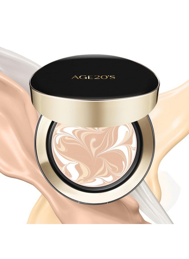 Age20'S Signature Essence Pact Spf 50+ | Cream Foundation, Dewy Finish, Natural Coverage | Korean Cushion Foundation | 1 Refills Included | 13C Porcelain