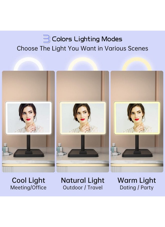 Rechargeable Makeup Vanity Mirror With Lights, Large Lighted Desk Makeup Mirror With 96 Led Lights And 10X Magnifying Mirror, 3 Color Lighting, Make Up Light Mirror With Phone Holder