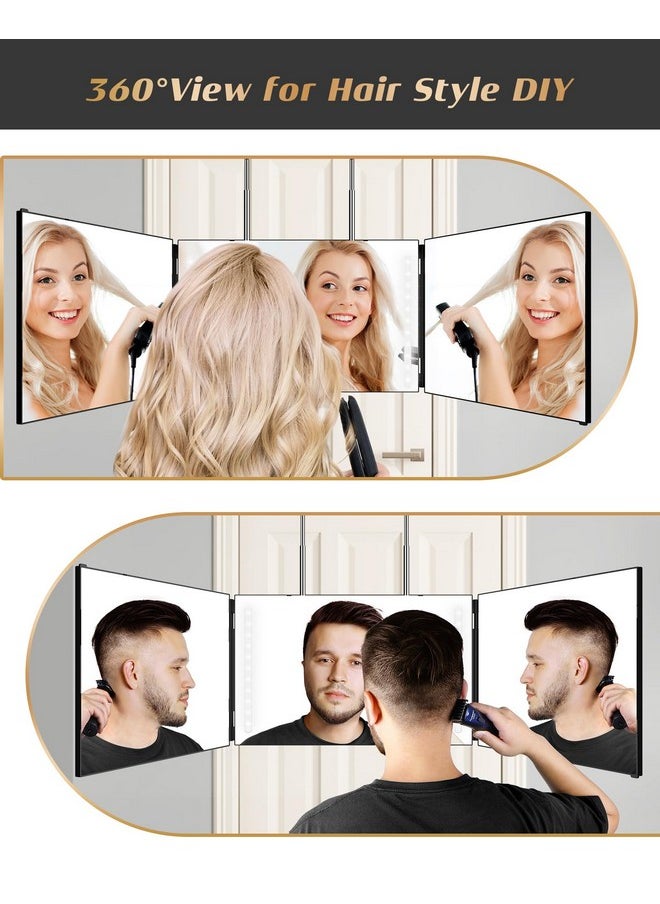 360 Viewing Angle Self Hair Cutting Mirror, Clear Anti-Fog Hd Glass (Black With Led, With Accessories)