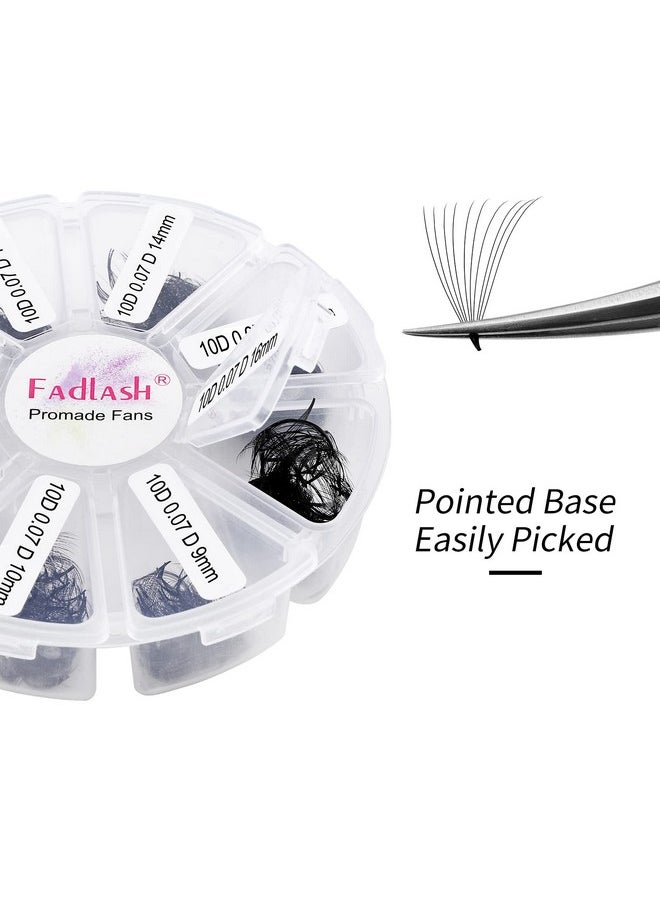 1000 Fans 10D Premade Volume Eyelash Extensions Mixed Tray Premade Fans Eyelash Extensions D Curl Premade Lash Fans Pointed Handmade Promade Loose Fans Thin Base (10D-0.07D,9-16Mm)