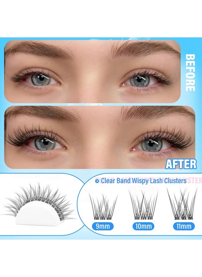 Clear Band Lash Clusters Kit With Lash Bond And Seal And Remover Natural Lash Extension Kit Individual Lashes 168Pcs Eyelash Extension Kit 9-11Mm Wispy Lash Clusters For Beginners