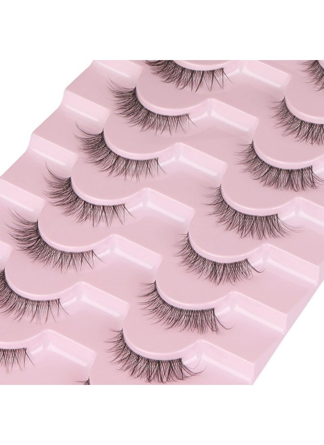 Lashes Natural Short Cat Eye Lashes Clear Band Fluffy Wispy False Eyelashes 8 Pairs By Yawamica