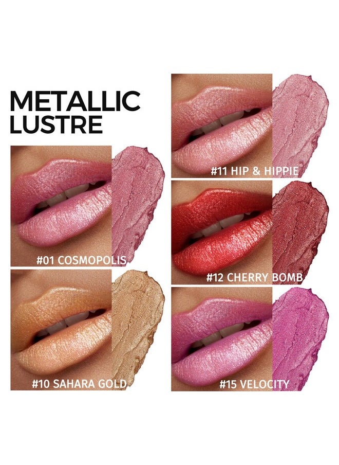 5Pcs Glitter Lipstick High Impact Lipcolor,Lipstick Moisturizing Creamy Formula,Metallic Lipstick For Women For Vegan & Cruelty-Free,Full-Coverage Lip Color (#B, 5Pcs)