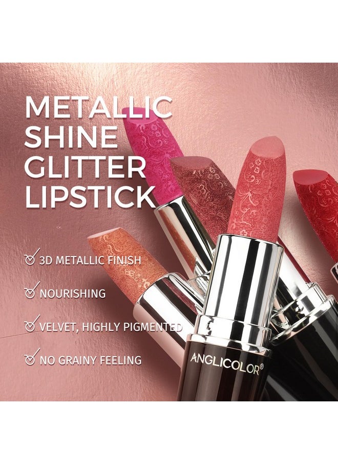 5Pcs Glitter Lipstick High Impact Lipcolor,Lipstick Moisturizing Creamy Formula,Metallic Lipstick For Women For Vegan & Cruelty-Free,Full-Coverage Lip Color (#B, 5Pcs)