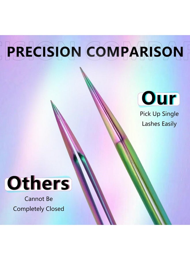 3Pcs Lash Tweezers Set - High Precision Stainless Steel Tweezers For Eyelash Extensions, Straight And Curved Tweezers For Isolation Lash Extensions, Pointy Flat Tweezers For Volume Lashes