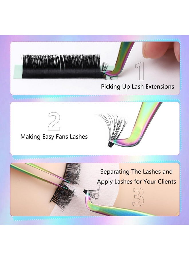 3Pcs Lash Tweezers Set - High Precision Stainless Steel Tweezers For Eyelash Extensions, Straight And Curved Tweezers For Isolation Lash Extensions, Pointy Flat Tweezers For Volume Lashes