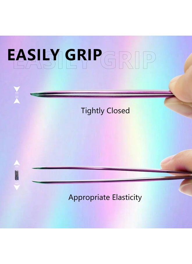 3Pcs Lash Tweezers Set - High Precision Stainless Steel Tweezers For Eyelash Extensions, Straight And Curved Tweezers For Isolation Lash Extensions, Pointy Flat Tweezers For Volume Lashes