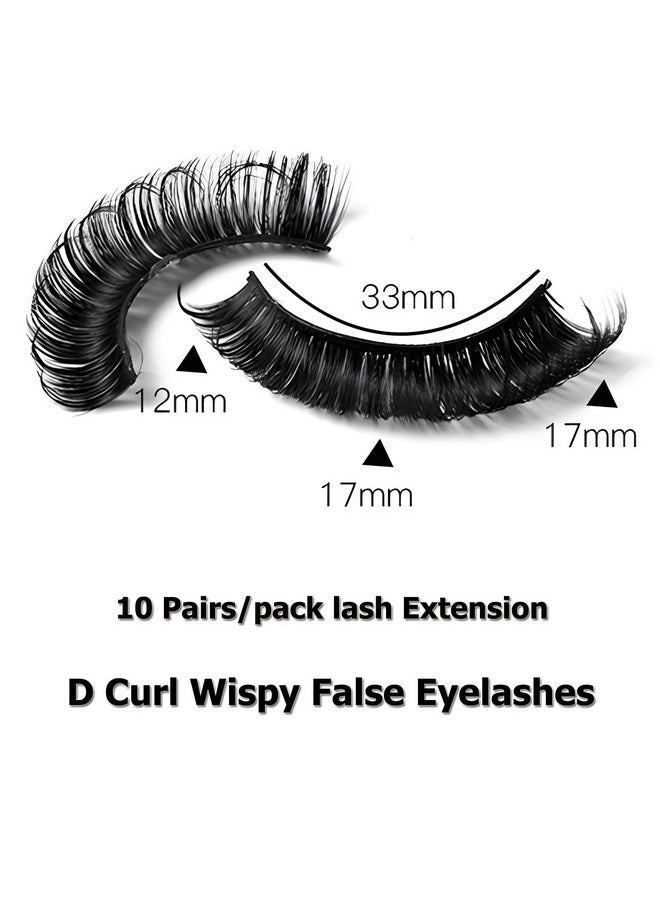 10 Pairs False Eyelashes Russian Strips Eye Lashes Wispy False Lash Fluffy Eyelash Extension Natural Look D Curly Fake Eyelashes Reusable Volume Eye Lash For Women Girls