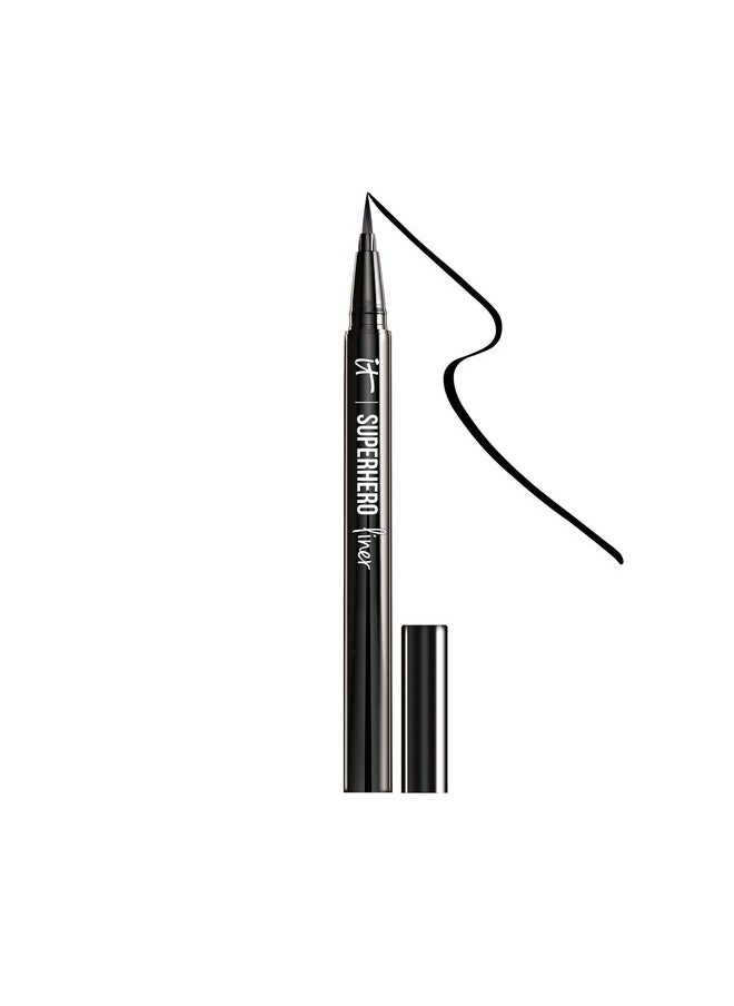 Superhero Liquid Eyeliner Pen, Black - 24-Hour Waterproof Formula Won’T Smudge Or Fade - With Peptides, Collagen, Biotin & Kaolin Clay - 0.03 Fl Oz