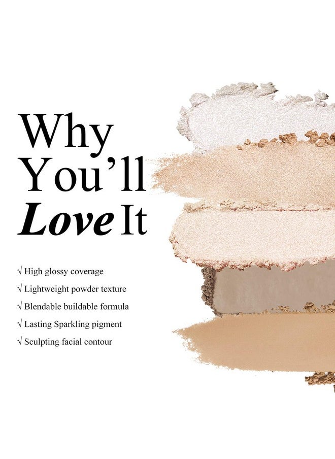 Face Highlighter Palette, High Glossy Face Illuminator Palette, Natural Glow Finish, Pearl Shimmer Smooth Baked Powder, Lasting Sparkling Highlighter Makeup-Dawn Glow