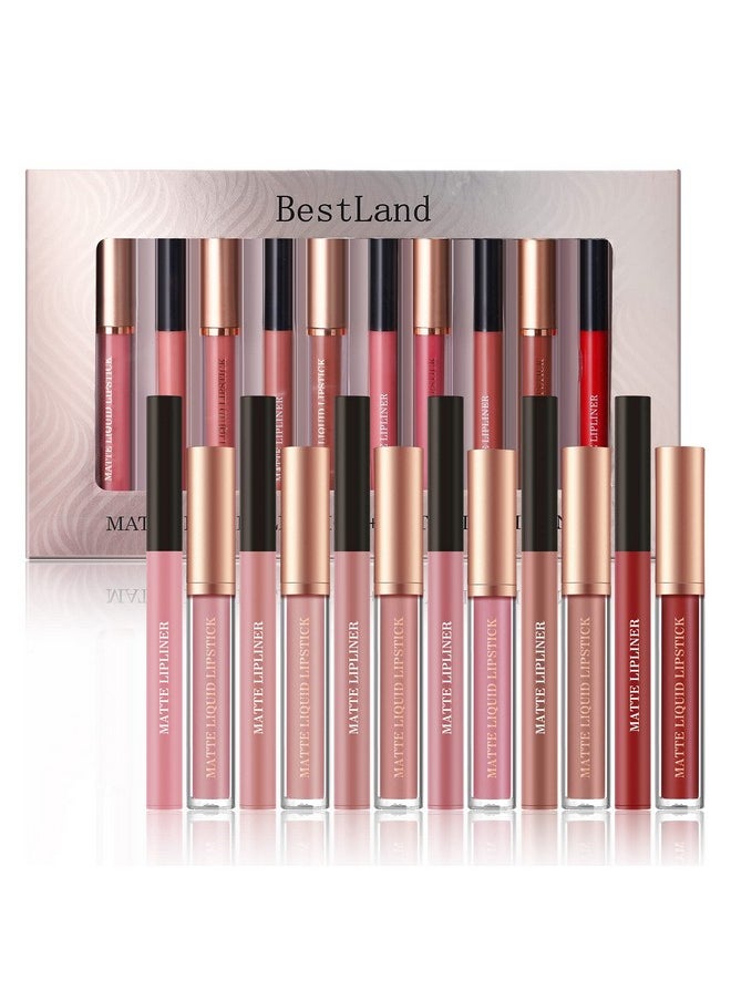 12Pcs Matte Liquid Lipstick + Lip Liner Pens Set, One Step Lips Makeup Sets Pigment Velvety Nude Lip Stain Waterproof Long Wear Lip Gloss Make Up Gift Set (Set C)