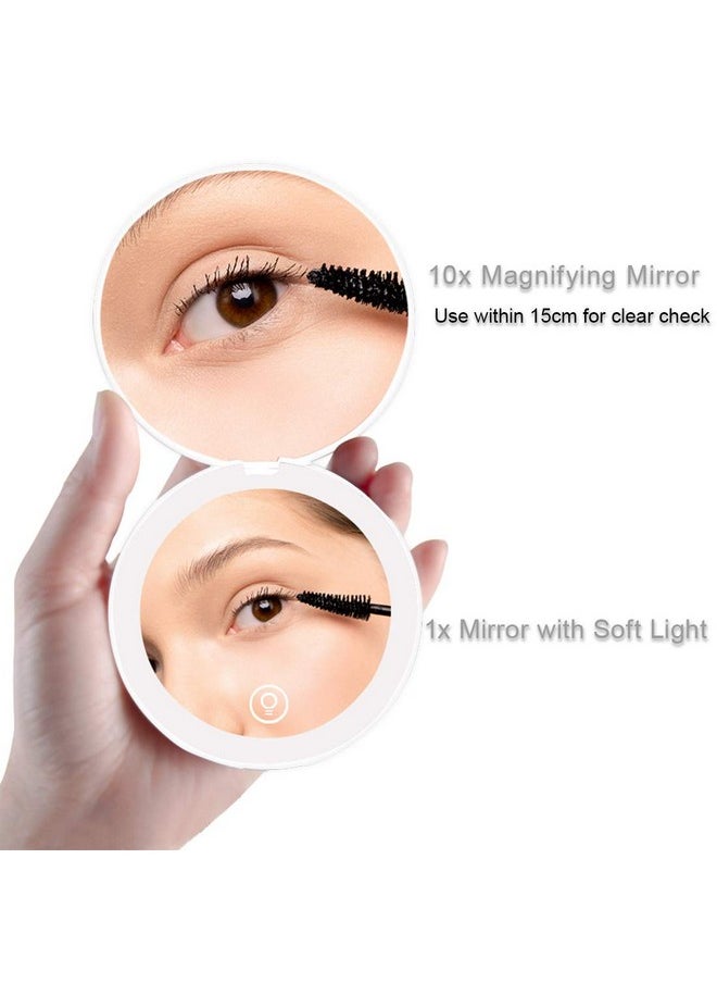 Compact Mirror With Led Light,1X/10X Magnifying Rechargeable Mirror,3.5In, Dimmable Travel Mirror For Purse,Pocket,Handheld 2-Sided Makeup Mirror