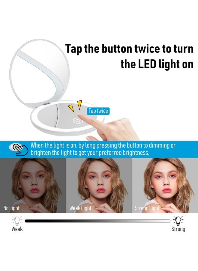 Compact Mirror With Led Light,1X/10X Magnifying Rechargeable Mirror,3.5In, Dimmable Travel Mirror For Purse,Pocket,Handheld 2-Sided Makeup Mirror