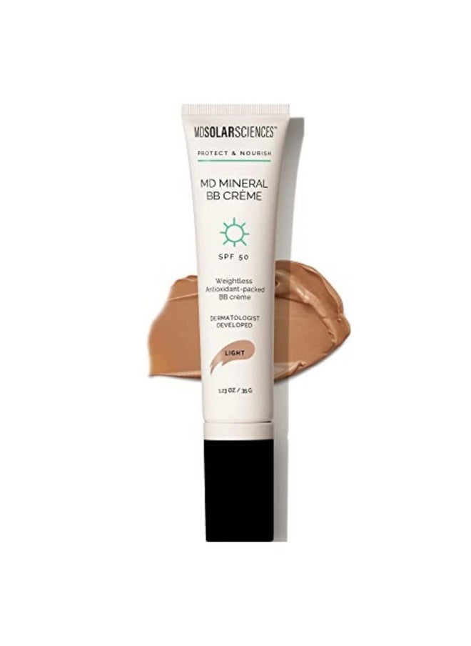 Md Mineral Bb Crème Spf 50 (Light) - Beauty Balm Sunscreen For Face - Vegan Broad Spectrum Uv Protection - Blendable Tinted Cream - Smooth, Natural Matte Finish, 1.23 Oz