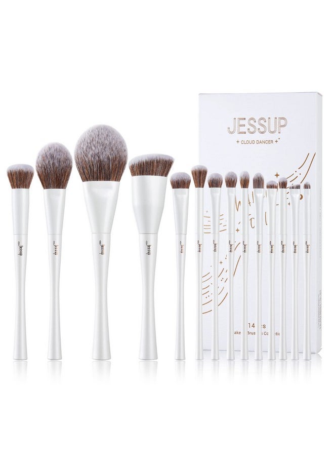 Makeup Brushes Set 14Pcs Make Up Brushes Premium Synthetic Foundation Concealer Blush Contour Powder Eye Shadow Blending Brush, Pearl White T343