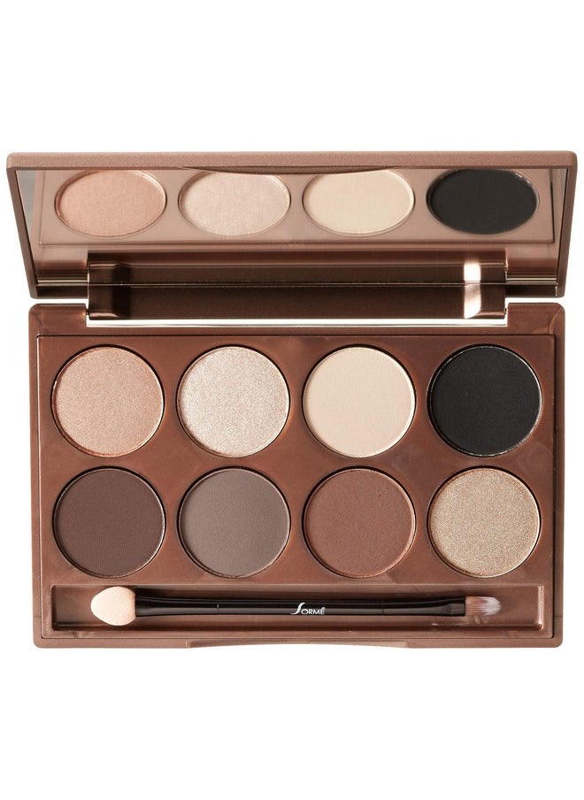 Sorme Cosmetics Accented Hues Eyeshadow Palette In Warm (0.64Oz) | 8 Pans Of Metallic, Shimmer, And Matte Eyeshadows | With Dual-Ended Makeup Brush Applicator | Blendable And Crease-Proof Eye Makeup