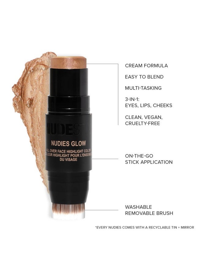 Nudies Glow Cream Highlighter Bronze + Glow 3-In-1 All Over Face Colour For Eyes, Cheeks, Lips W/Blending Brush (Hey Honey)