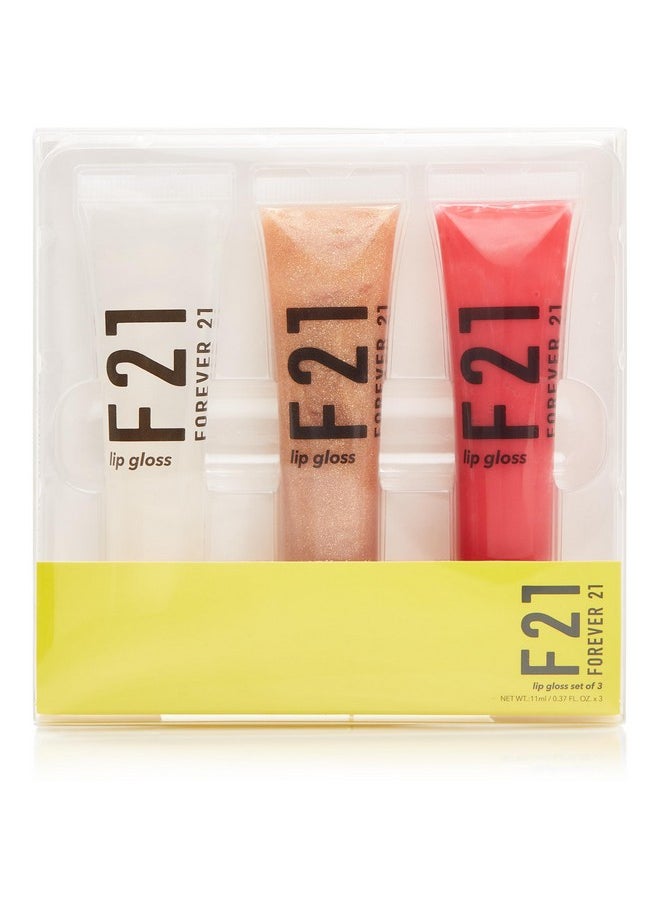 - F21 - Beauty Lip Gloss Set, Pack Of 3 Tubes, Clear And Tinted Shades, Hydrating, Plumping, Non-Sticky Formula For Glossy Shine, Clearly/Angelic/Cherry
