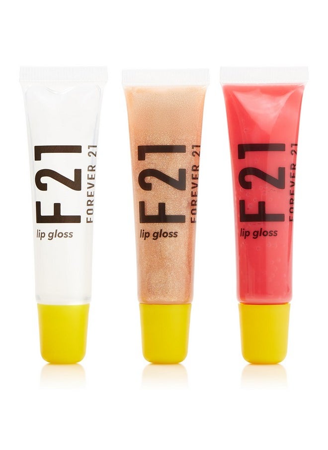 - F21 - Beauty Lip Gloss Set, Pack Of 3 Tubes, Clear And Tinted Shades, Hydrating, Plumping, Non-Sticky Formula For Glossy Shine, Clearly/Angelic/Cherry