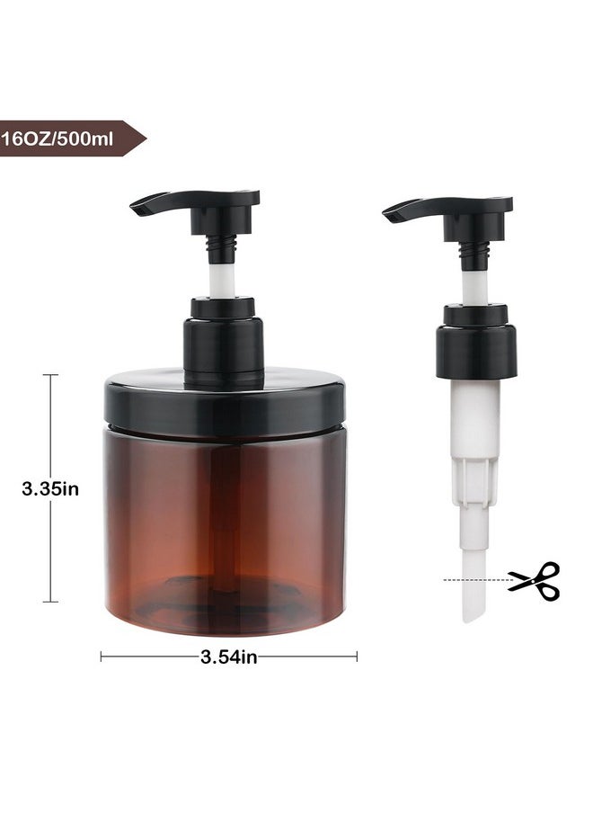 Pump Bottle Dispenser Shampoo And Conditioner Dispenser 2 Pack 16.9Oz/500Ml Wide Mouth Hand Soap Dispenser Refillable Plastic Empty Liquid Container For Lotion Body Wash(Brown)