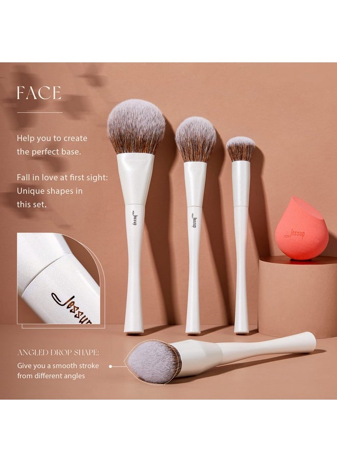 Makeup Brushes Set 14Pcs Highend Makeup Gift Set For Women Include Foundation Concealer Blush Contour Powder Eye Shadow Brush, Makeup Sponge, Makeup Brush Cleaner And Towel, Pearl White T333