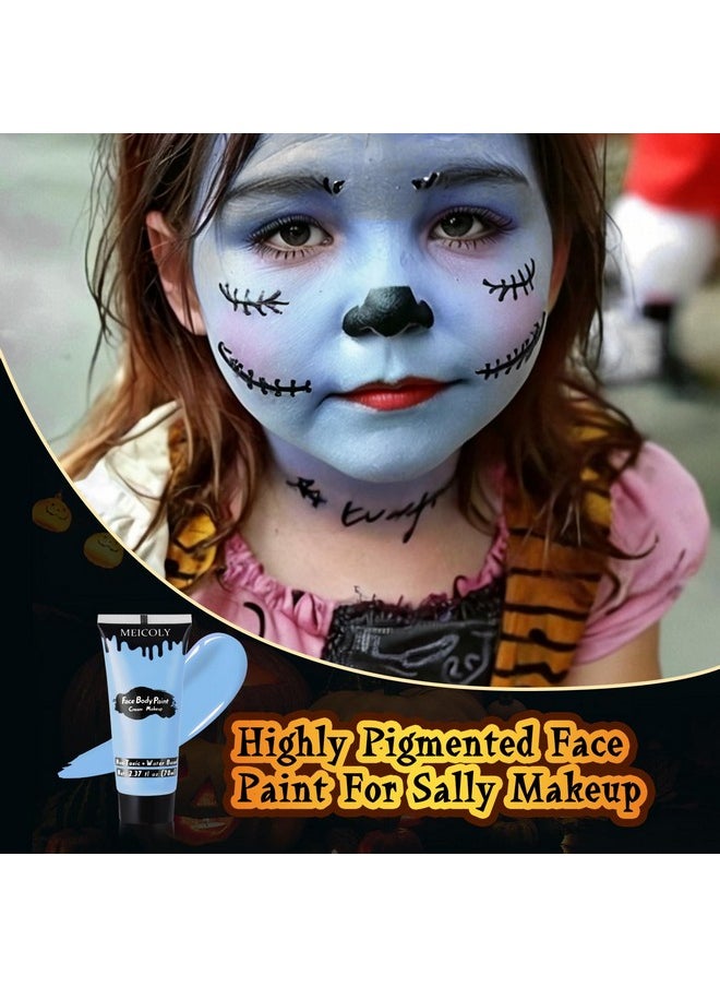 Sally Makeup Kit,Professional Sally Costume Corpse Bride Makeup,Light Blue Face Paint And Setting Powder Halloween Makeup Kit,Sally Face Cosplay,Liquid Eyeliner+False Eyelash+Lipstick+Sponges