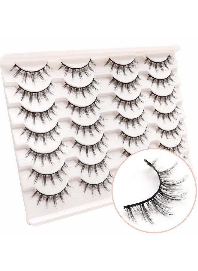 Manga Lashes Fluffy Faux Mink Lashes 14 Pairs Natural False Lashes Pack Wispy Short Anime Lashes Look Like Individual Clusters (3D1009)