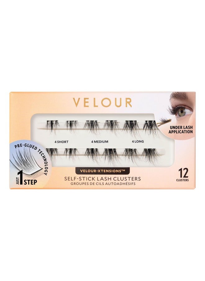 Velour-Xtensions™ Self-Stick Lash Clusters | Self Adhesive Eyelashes | Includes 12 Eyelash Clusters | Comfortable & Lightweight Lash Extension Clusters (Spiky Chic)