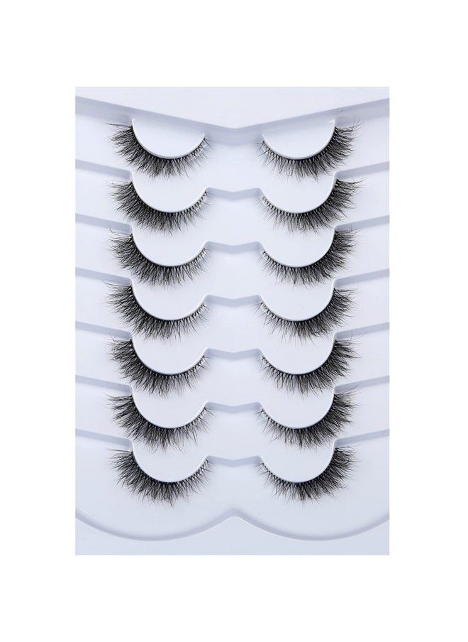 False Eyelashes Cat Eye Look Natural Short Lashes Wispy Clear Band Extension Volume Fluffy Fake Eyelashes Faux Mink Lash Strips 7 Pairs Multipack