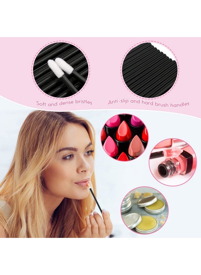 300Pcs Eyelash Extension Supplies Kit, 100Pcs Disposable Lip Wands, 100Pcs Mascara Brush Applicators, 100Pcs Micro Swabs For Eyebrow, Eyelash Extension And Makeup Kits (Black）