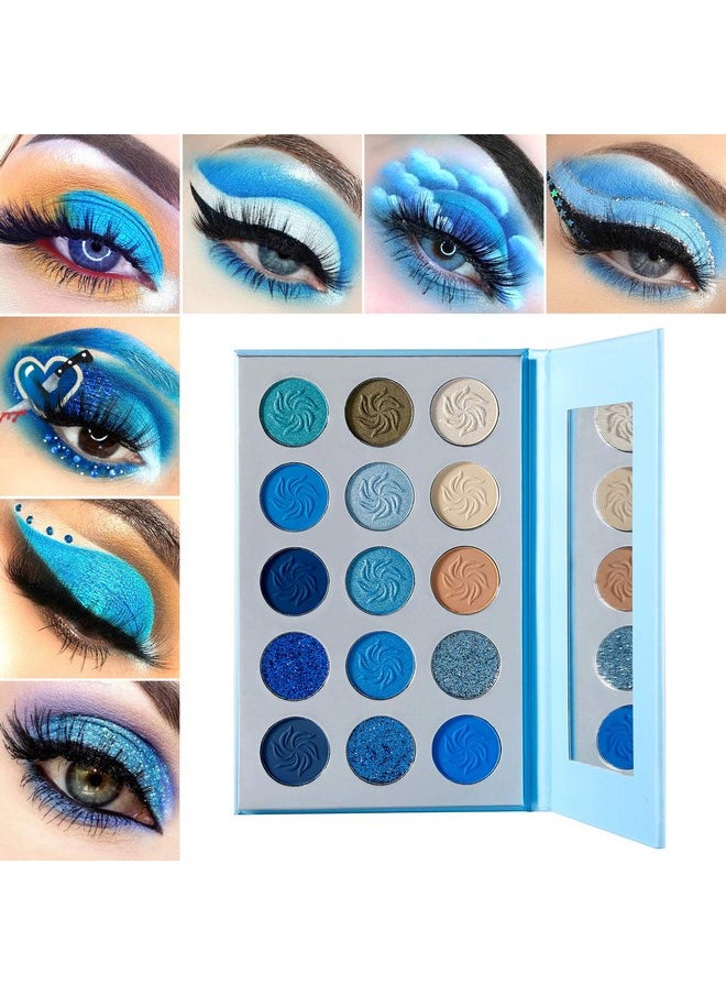 Space Blue Eyeshadow Palette 15 Color Cosmetics Pressed Pigment Christmas Snowflake Eye Shadow Pallete Matte Shimmer Glitter Drama Makeup Eye Shadow Powder Long Lasting Blue Makeup Pallet