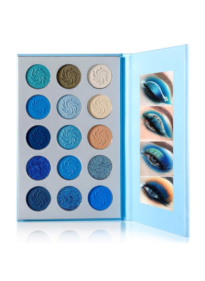 Space Blue Eyeshadow Palette 15 Color Cosmetics Pressed Pigment Christmas Snowflake Eye Shadow Pallete Matte Shimmer Glitter Drama Makeup Eye Shadow Powder Long Lasting Blue Makeup Pallet