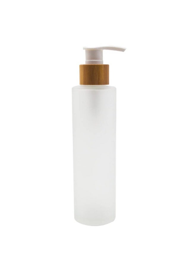 1Pcs 150Ml/5Oz Empty Refillable Frosted Glass Pump Bottles Container Holder Vials Pot Storage With Bamboo Screw Pump Head For Bath Shower Shampoo Hair-Conditioner Cleanser Makeup Liquids (White)